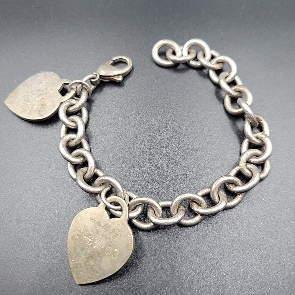 Viking‎ 925 Sterling Silver Heart Charm Bracelet Engraved Rollo Link 7 Inch